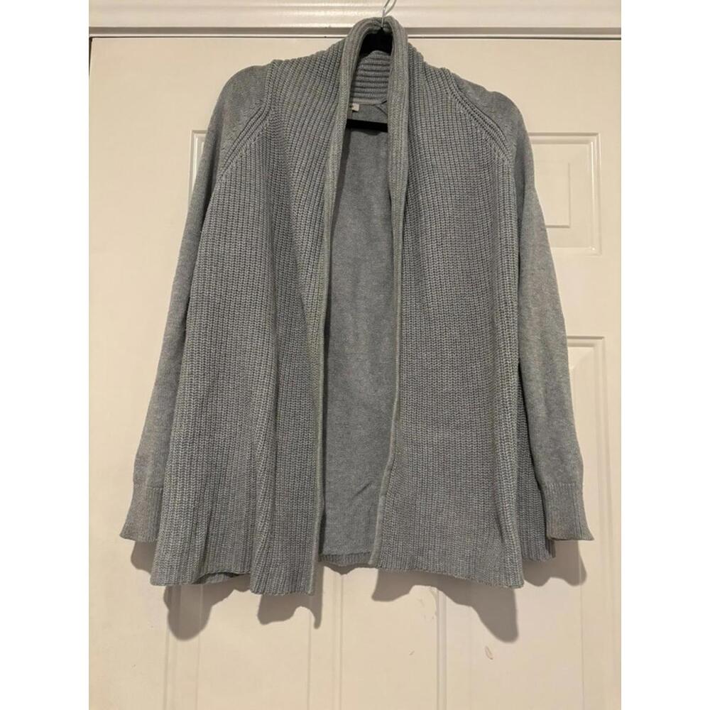 Women's sz M LL Bean grey knit cardigan worn open/no buttons #1186